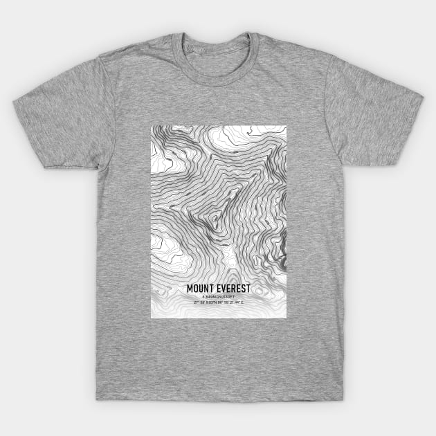 Mount Everest Topographic Map White and Black T-Shirt by MapCarton